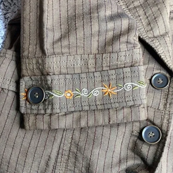 MRS PEPPER M Striped Pleated Jacket Embroidered Sleeves Vintage - Picture 12 of 15